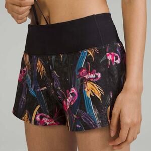 Lululemon Speed Up Mid Rise Lined 4” Shorts Womens 4 Veiled Floral Black Multi
